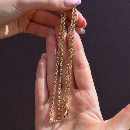 ANTIQUE 9CT YELLOW GOLD OVAL LINK CHAIN NECKLACE WITH DOG CLIP - ADDITIONAL PHOTO 3