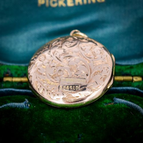 ANTIQUE 9CT GOLD ENGRAVED ROUND FANCY LOCKET BIRMINGHAM 1919 - ADDITIONAL PHOTO 5