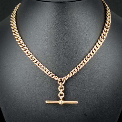 ANTIQUE 155 9CT GOLD DOUBLE DOG CLIP ALBERT CURB WATCH CHAIN NECKLACE