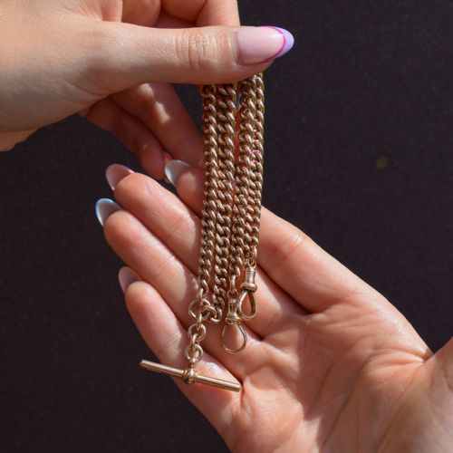 ANTIQUE 155 9CT GOLD DOUBLE DOG CLIP ALBERT CURB WATCH CHAIN NECKLACE - ADDITIONAL PHOTO 1