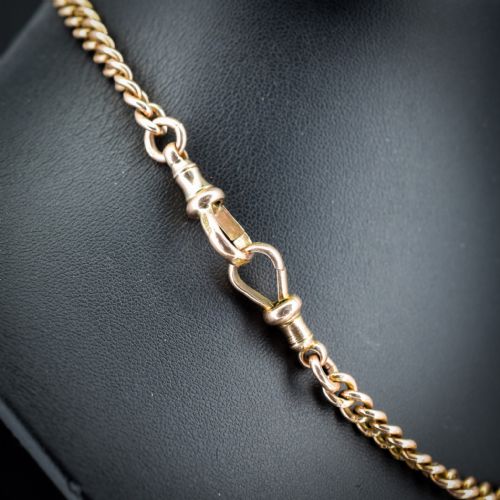 ANTIQUE 155 9CT GOLD DOUBLE DOG CLIP ALBERT CURB WATCH CHAIN NECKLACE - ADDITIONAL PHOTO 2