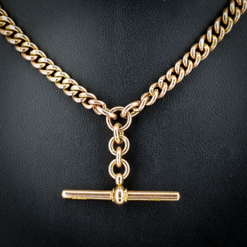 ANTIQUE 155 9CT GOLD DOUBLE DOG CLIP ALBERT CURB WATCH CHAIN NECKLACE - ADDITIONAL PHOTO 3
