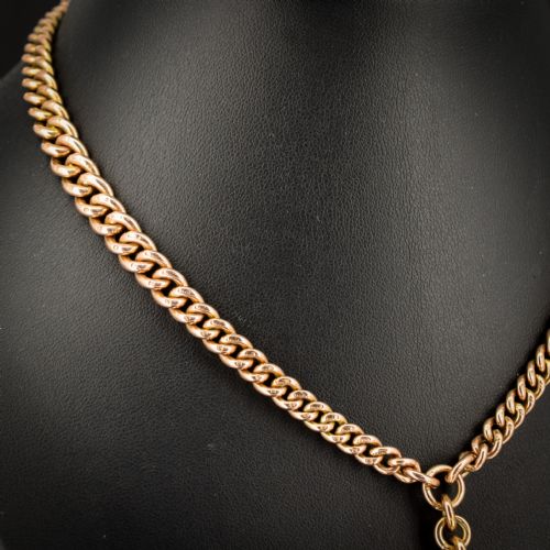 ANTIQUE 155 9CT GOLD DOUBLE DOG CLIP ALBERT CURB WATCH CHAIN NECKLACE - ADDITIONAL PHOTO 4