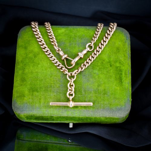ANTIQUE 155 9CT GOLD DOUBLE DOG CLIP ALBERT CURB WATCH CHAIN NECKLACE - ADDITIONAL PHOTO 6