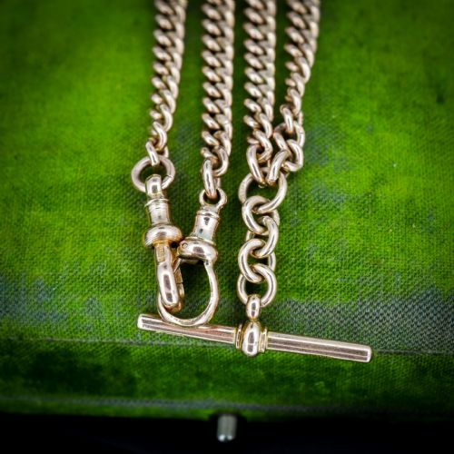 ANTIQUE 155 9CT GOLD DOUBLE DOG CLIP ALBERT CURB WATCH CHAIN NECKLACE - ADDITIONAL PHOTO 9