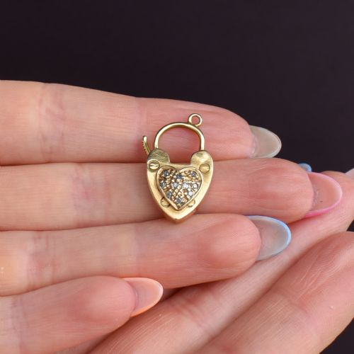 ANTIQUE '1907' 9CT GOLD DIAMOND HEART PADLOCK CHARM PENDANT - ADDITIONAL PHOTO 8