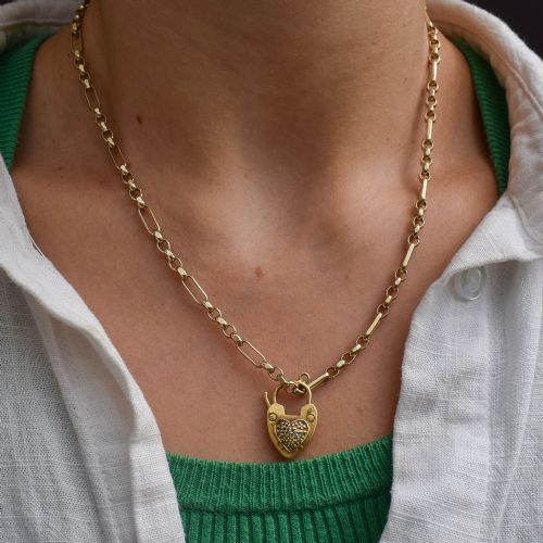 ANTIQUE '1907' 9CT GOLD DIAMOND HEART PADLOCK CHARM PENDANT - ADDITIONAL PHOTO 9