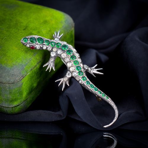 ANTIQUE GREEN PASTE SILVER LIZARD BROOCH VICTORIAN - ADDITIONAL PHOTO 3