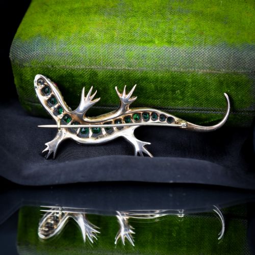 ANTIQUE GREEN PASTE SILVER LIZARD BROOCH VICTORIAN - ADDITIONAL PHOTO 4