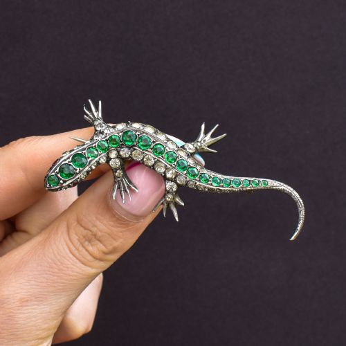 ANTIQUE GREEN PASTE SILVER LIZARD BROOCH VICTORIAN - ADDITIONAL PHOTO 7