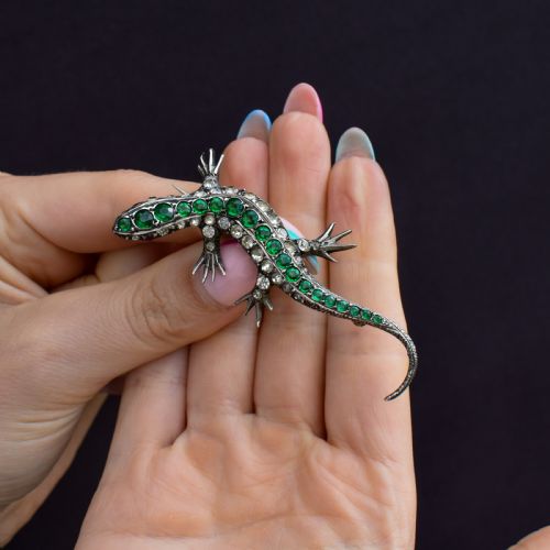 ANTIQUE GREEN PASTE SILVER LIZARD BROOCH VICTORIAN - ADDITIONAL PHOTO 8
