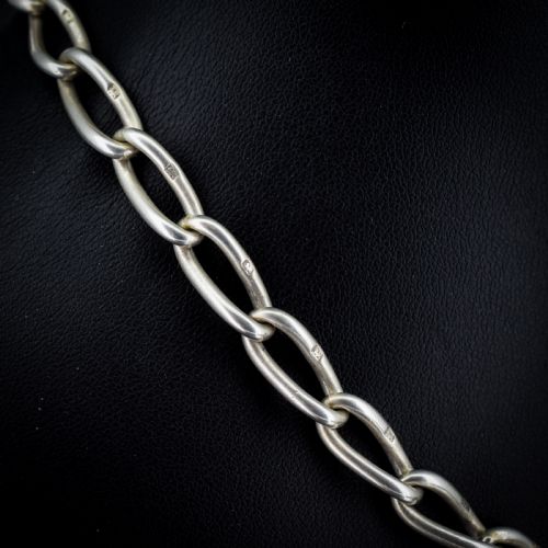 ANTIQUE 1475 STERLING SILVER OVAL LINK ALBERT WATCH CHAIN NECKLACE WITH TBAR AND DOG CLIPS - ADDITIONAL PHOTO 3