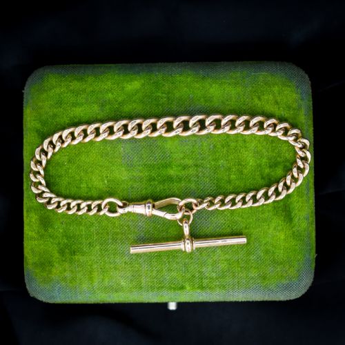 ANTIQUE GRADUATED CURB 9CT GOLD BRACELET WITH DOG CLIP AND TBAR DROP 825 - ADDITIONAL PHOTO 1