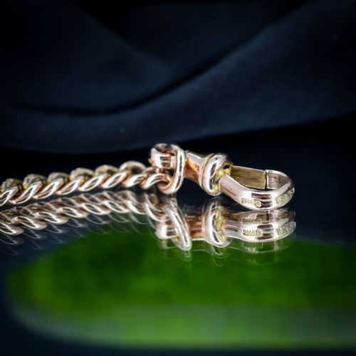 ANTIQUE GRADUATED CURB 9CT GOLD BRACELET WITH DOG CLIP AND TBAR DROP 825 - ADDITIONAL PHOTO 4
