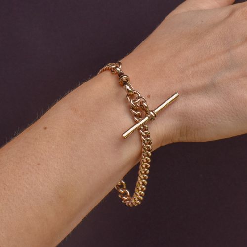 ANTIQUE GRADUATED CURB 9CT GOLD BRACELET WITH DOG CLIP AND TBAR DROP 825 - ADDITIONAL PHOTO 9