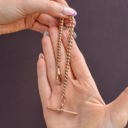 ANTIQUE GRADUATED CURB 9CT GOLD BRACELET WITH DOG CLIP AND TBAR DROP 825 - ADDITIONAL PHOTO 10