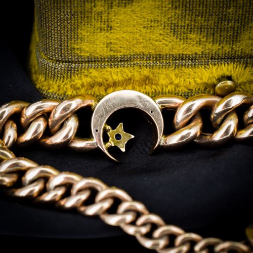 ANTIQUE 9CT GOLD CURB BRACELET WITH HEART PADLOCK AND PEARL CRESCENT 75 - ADDITIONAL PHOTO 6