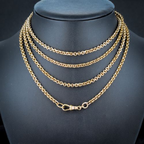 fig 1. Antique 18ct Rolled Gold Rolo Link Guard Muff Chain Necklace with Dog Clip | 56