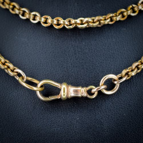 fig 2. Antique 18ct Rolled Gold Rolo Link Guard Muff Chain Necklace with Dog Clip | 56