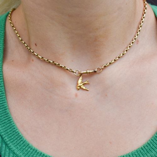 VINTAGE 9CT YELLOW GOLD SWALLOW BIRD HEART CHARM PENDANT - ADDITIONAL PHOTO 3