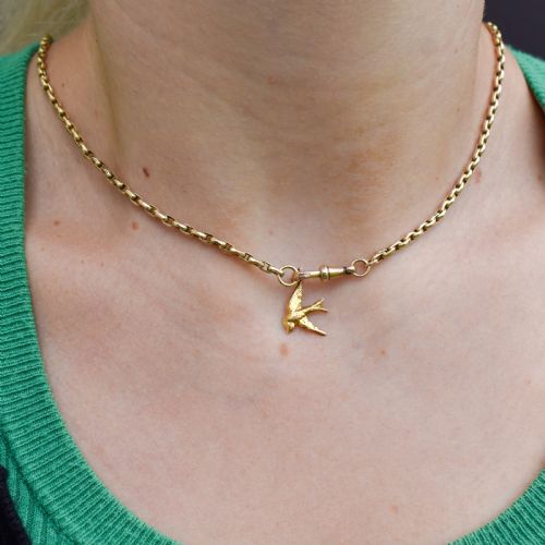 VINTAGE 9CT YELLOW GOLD SWALLOW BIRD HEART CHARM PENDANT - ADDITIONAL PHOTO 4
