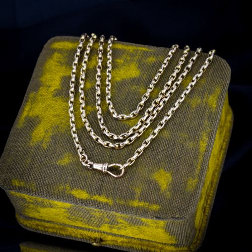 ANTIQUE 9CT YELLOW GOLD OVAL LINK CHAIN NECKLACE WITH DOG CLIP 285