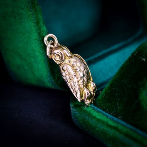 ANTIQUE 9CT GOLD WISE OWL CHARM PENDANT - ADDITIONAL PHOTO 3