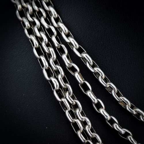 ANTIQUE SILVER LONG GUARD CHAIN NECKLACE WITH DOG CLIP 65 LENGTH - ADDITIONAL PHOTO 3