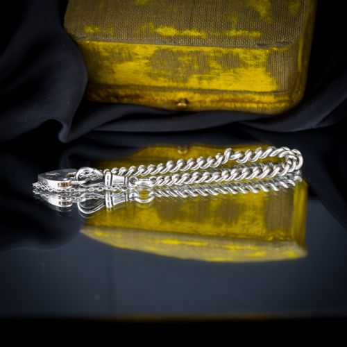 ANTIQUE GRADUATED CURB STERLING SILVER BRACELET WITH DOG CLIP AND HEART PADLOCK 7 - ADDITIONAL PHOTO 3
