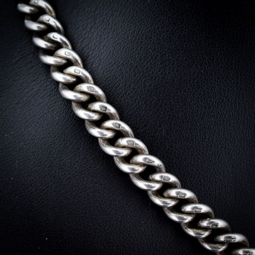 ANTIQUE STERLING SILVER CURB LINK ALBERT WATCH CHAIN NECKLACE 15 - ADDITIONAL PHOTO 4