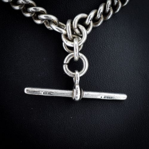ANTIQUE STERLING SILVER CURB LINK ALBERT WATCH CHAIN NECKLACE 15 - ADDITIONAL PHOTO 5