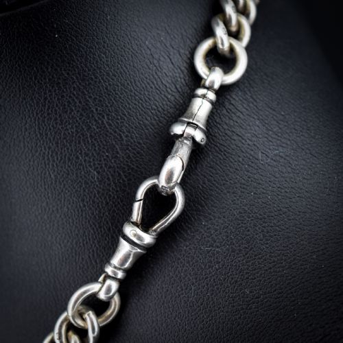 ANTIQUE STERLING SILVER CURB LINK ALBERT WATCH CHAIN NECKLACE 15 - ADDITIONAL PHOTO 6