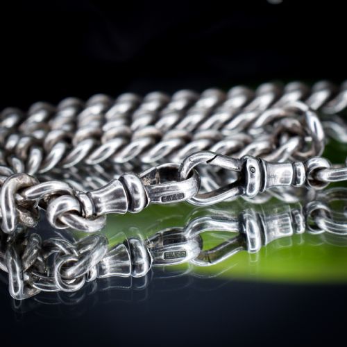 ANTIQUE STERLING SILVER CURB LINK ALBERT WATCH CHAIN NECKLACE 15 - ADDITIONAL PHOTO 9