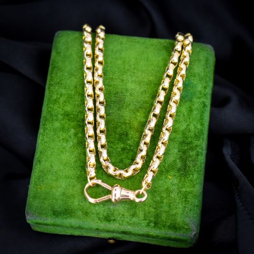 ANTIQUE VICTORIAN 9CT GOLD FACETED LINK CHAIN NECKLACE WITH DOG CLIP 20