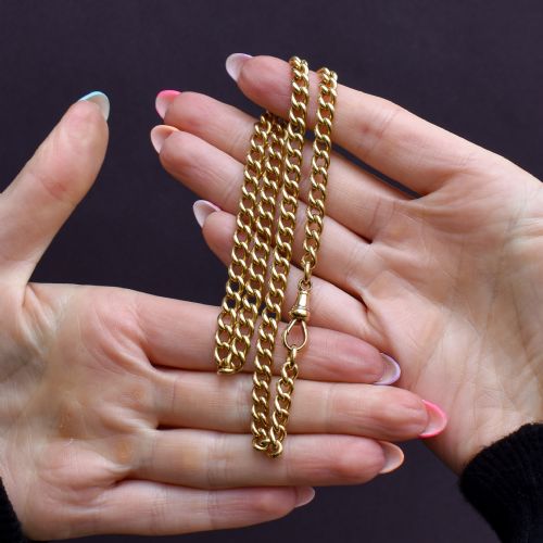 ANTIQUE 18CT YELLOW GOLD CURB LINK DOG CLIP CHAIN NECKLACE 1725 - ADDITIONAL PHOTO 2