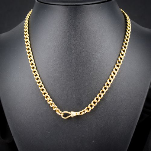 ANTIQUE 18CT YELLOW GOLD CURB LINK DOG CLIP CHAIN NECKLACE 1725 - ADDITIONAL PHOTO 4