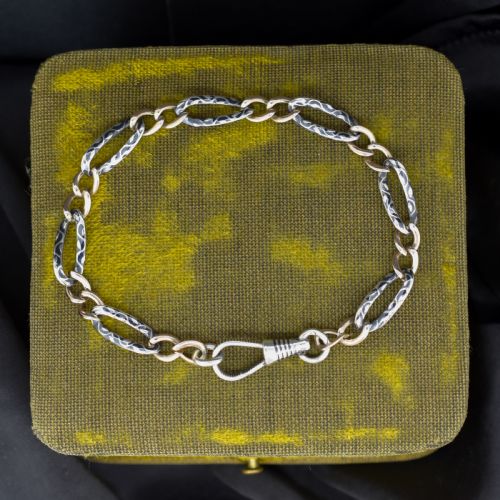 ANTIQUE NIELLO SILVER AND GOLD CHAIN BRACELET WITH DOG CLIP 775
