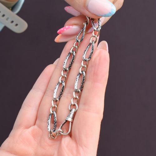 ANTIQUE NIELLO SILVER AND GOLD CHAIN BRACELET WITH DOG CLIP 775 - ADDITIONAL PHOTO 5