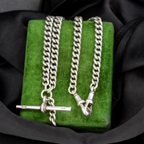 ANTIQUE '1924' STERLING SILVER CURB LINK ALBERT WATCH CHAIN NECKLACE 155