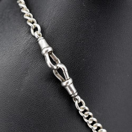 ANTIQUE '1924' STERLING SILVER CURB LINK ALBERT WATCH CHAIN NECKLACE 155 - ADDITIONAL PHOTO 4