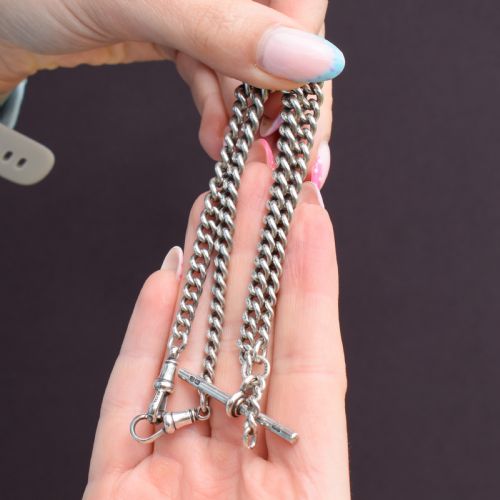 ANTIQUE '1924' STERLING SILVER CURB LINK ALBERT WATCH CHAIN NECKLACE 155 - ADDITIONAL PHOTO 5