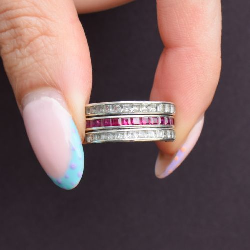 ART DECO PASTE SWIVEL FLIP DAY AND NIGHT STERLING SILVER ETERNITY BAND RING ANTIQUE - ADDITIONAL PHOTO 7