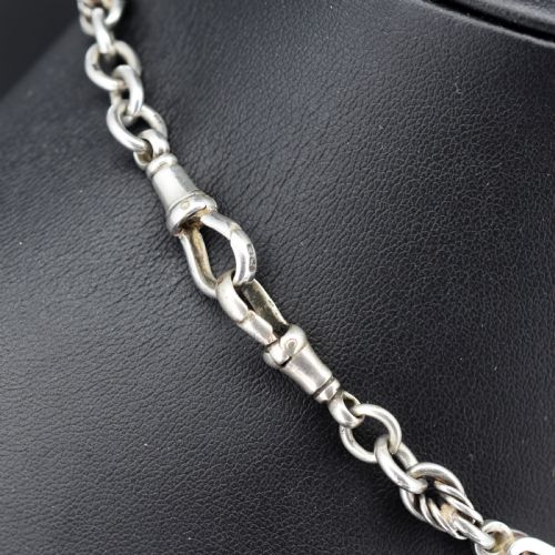 ANTIQUE '1909' STERLING SILVER BAR AND LOVE KNOT ALBERT CHAIN NECKLACE 145 - ADDITIONAL PHOTO 3