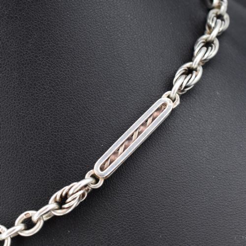 ANTIQUE '1909' STERLING SILVER BAR AND LOVE KNOT ALBERT CHAIN NECKLACE 145 - ADDITIONAL PHOTO 4