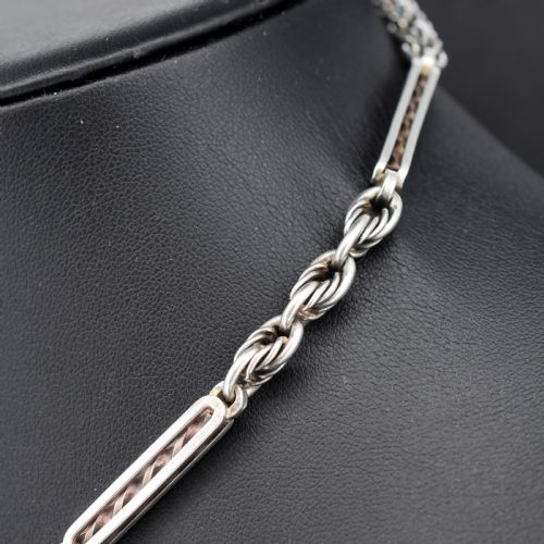 ANTIQUE '1909' STERLING SILVER BAR AND LOVE KNOT ALBERT CHAIN NECKLACE 145 - ADDITIONAL PHOTO 5
