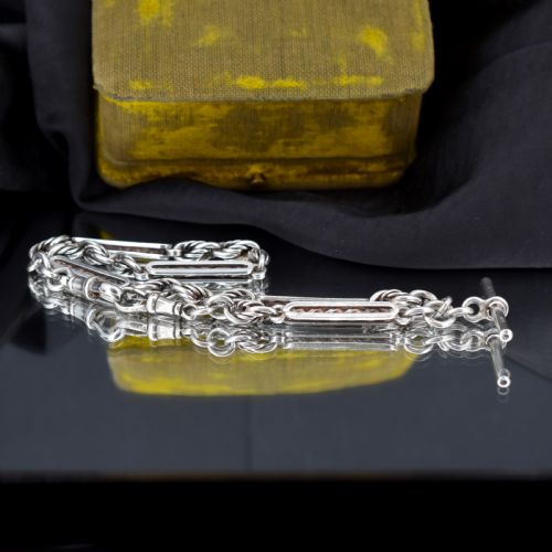 ANTIQUE '1909' STERLING SILVER BAR AND LOVE KNOT ALBERT CHAIN NECKLACE 145 - ADDITIONAL PHOTO 6