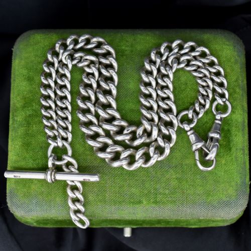 ANTIQUE '1910' STERLING SILVER CURB LINK ALBERT WATCH CHAIN NECKLACE 175