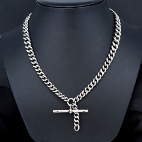 ANTIQUE '1910' STERLING SILVER CURB LINK ALBERT WATCH CHAIN NECKLACE 175 - ADDITIONAL PHOTO 1