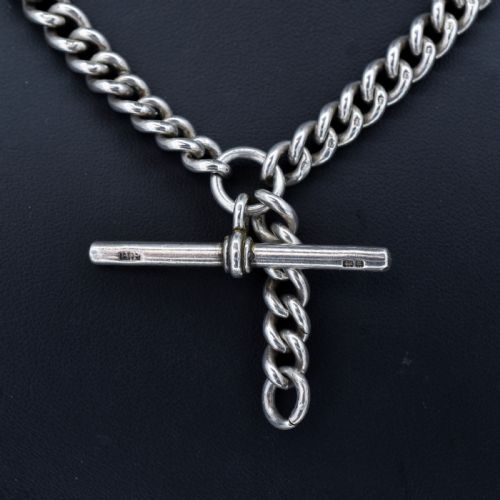 ANTIQUE '1910' STERLING SILVER CURB LINK ALBERT WATCH CHAIN NECKLACE 175 - ADDITIONAL PHOTO 2