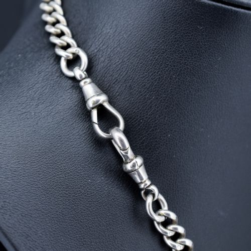 ANTIQUE '1910' STERLING SILVER CURB LINK ALBERT WATCH CHAIN NECKLACE 175 - ADDITIONAL PHOTO 4